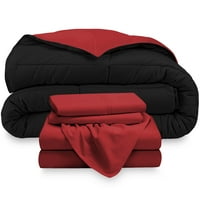 Csupasz otthoni mikroszálas 5 darabból álló fekete piros kényelem, piros lap reverzibilis ágy egy táskában, király