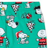 Földimogyoró Snoopy karácsonyi ünnepi kisgyermek fiú és lány unise pamut pizsama szett, 2 darab, méretek 12m-5T