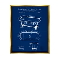 Stupell Industries kék fürdőkád szabadalmi terv grafikus művészet fém arany úszó keretes vászon nyomtatott fali művészet, Karl
