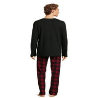 Hanes férfi és nagy férfiak Xtemp Crewneck és Cozy Microfleece Pants PaJama szett, 2 darab, S-5XL méretű