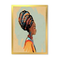 Designart 'Afro -amerikai nő portréja Turban III' Modern keretes művészeti nyomtatás