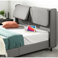 Zinus 41 Avery platform ágy fekvő fejtámlával és USB -portokkal, szürke, tele