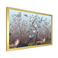 Designart 'chinoiserie pünkösdi rózsa és madarak xi' hagyományos keretes művészet nyomtatás