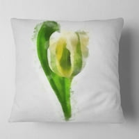 Designart White Tulip zöld levelekkel - Virágos párna - 16x16