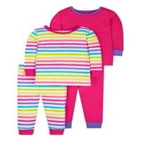 Kis csillag Organic Baby & Toddler Girl True Brights Hosszú ujjú ing és nadrág Snug fit pizsama, Méret hónapok - 5T