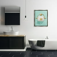 Stupell Industries divat WC -papír tekercs ikonikus kék designer glam luster szürke keretes úszó vászon fali művészet, 24x30