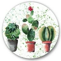 Designart 'Három kaktusz agyag edényekben, zöld pontokkal' hagyományos körfém fali művészet - 23 -as lemez