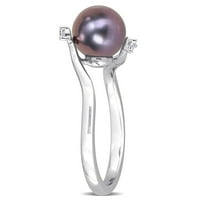 Miabella női fekete tenyésztett édesvízi gyöngy és fehér topaz sterling ezüst keresztező gyűrű