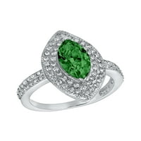 Sterling ezüst smaragd zöld marquise köbös cirkónium -halu gyűrű