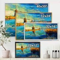 Designart 'A Deep Blue Lake and Windmills' tengeri és tengerparti keretes vászonfali nyomtatás