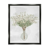 Stupell Industries White Daisy vadvirágok elrendezése finom üveg váza festmény Jet fekete úszó keretes vászon nyomtatott fali