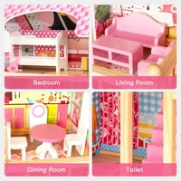 Dollhouse, Aukfa Toy Family House bútorokkal, kiegészítőkkel, elegáns kastély garázsgal, hálószobával, kamra, meglepett ajándék