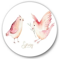 Designart 'Spring Bird zöld levelekkel a fehéren a hagyományos körfém fali művészet - 23 -as lemez