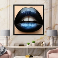 Designart 'lány ajkak fekete és kék rúzsgal' Modern keretes művészeti nyomtatás