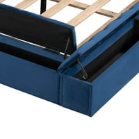 Tufted kárpit platform ágy tárolóbemencékkel, királynő felnőtteknek, kék