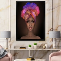 Designart 'Afro -amerikai nő portré VI Turban' Modern keretes művészeti nyomtatás