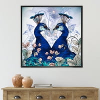 Designart 'vadvirágok két kék páva' hagyományos keretes vászon fali művészet