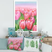 Designart 'rózsaszín tulipák a mezőben' hagyományos keretes művészeti nyomtatás