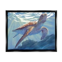 Stupell Industries mély óceáni tengeri teknős festmény Jet fekete úszó keretes vászon nyomtatott fali művészet, ziwei li tervezés