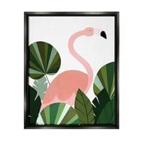 Stupell Industries kortárs flamingó növény elhagyja az állatokat és a rovarokat, festményt fekete úszó keretes művészeti nyomtatási