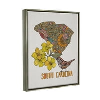 A Stupell Industries részletes Dél -Karolina Állami Virágvirágok Grafikus Art csillogó szürke úszó keretes vászon nyomtatott