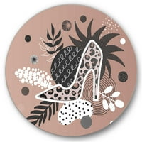 Designart 'Leopard magas sarkú cipő a trópusi leveleken' Modern Circle Metal Wall Art - 23 -as lemez