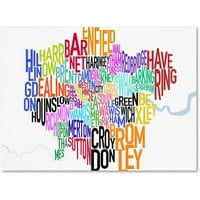Védjegy Art 'London szöveges Térkép' vászon művészet Michael Tompsett