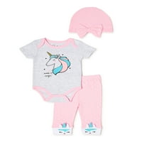 Vegye fel a kapcsolatot a Baby Girls Bodysuit-szal, nadrág és kalap, 3 darabos ruhakészlettel
