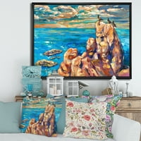 Designart 'The Blue Ocean by Rocky Cliffs i' Hajós és tengerparti keretes vászon Wall Art nyomtatás