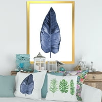 Designart 'Blue Leaf akvarell fehér háttér' hagyományos keretes művészeti nyomtatás