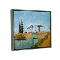 Stupell Industries Brug Bij Langlois Vincent Van Gogh klasszikus hídfestés Festés csillogó szürke úszó keretes vászon nyomtatott