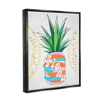 Stupell Industries trópusi aloha ananász merész levelek groovy szöveges grafikus művészet jet fekete úszó keretes vászon nyomtatott