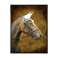 DesignArt 'Bezáró barna ló portréja fehér fülekkel parasztház keretes vászon fali művészet nyomtatás