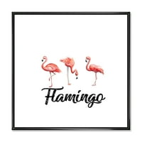 Designart 'Három flamingó a fehér' parasztház keretes vászon fali művészet nyomtatás