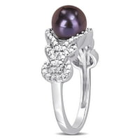 Miabella női fekete tenyésztett édesvízi gyöngy és gyémánt akcentus ezüst vintage gyűrű