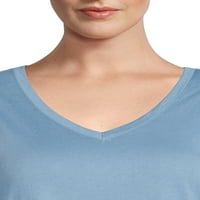 Terra & Sky Women's Plus méretű V-nyakú póló rövid ujjú