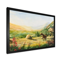 Designart 'Sunrise In The Mountains With Horse' Parasztház Keretezett Art Print