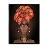 Designart 'afro-amerikai nő portré turbánnal V' Modern keretes vászon falfestmény nyomtatás