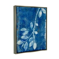 Stupell Industries kék botanikus levelek grafikus művészete szürke úszó keretes vászon nyomtatott fali művészet, Liz St. Andre