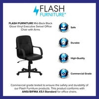 Flash bútorok Közép-hátsó fekete kesztyű Vinyl Executive forgatható irodai szék karokkal