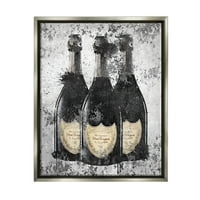 Stupell Industries Champagne palackok szürke arany tinta illusztráció csillogó szürke keretes úszó vászon fali művészet, 16x20