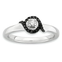 Fehér fekete gyémánt sterling ezüst polírozott gyűrű
