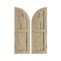 Ekena Millwork 15 W 46 H Timberthane Hand két egyenlő sík panel W negyed kerek ív felső fau fa redőnyök, alapozott barnító