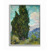 Stupell Industries Magas fák zöld kék Van Gogh Klasszikus festmény keretes fal művészet, Vincent Van Gogh