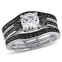 Miabella női karátos T.W. Fekete gyémánt és 1- Carat T.G.W. Létrehozta a fehér zafír sterling ezüst háromköves menyasszonyi szettet