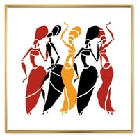 Designart 'Gyönyörű vörös fekete és sárga táncosok Afro American Silhouettes' Modern Keretes Canvas Wall Art Print