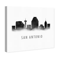Wynwood Studio Cities and Skylines Wall Art vászon nyomatok 'San Antonio akvarell' Egyesült Államok városok - Fekete, Fehér