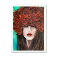 Designart 'Portré egy piros virággal rendelkező fiatal hölgy' Modern keretes művészeti nyomtatás