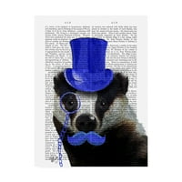 Védjegy Szépművészet 'Badger kék felső kalap és bajuszos vászon művészete, Fab Funky