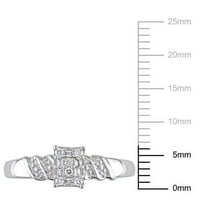 Carat T.W. Kerek és párhuzamos baguette gyémánt sterling ezüst klaszter eljegyzési gyűrű